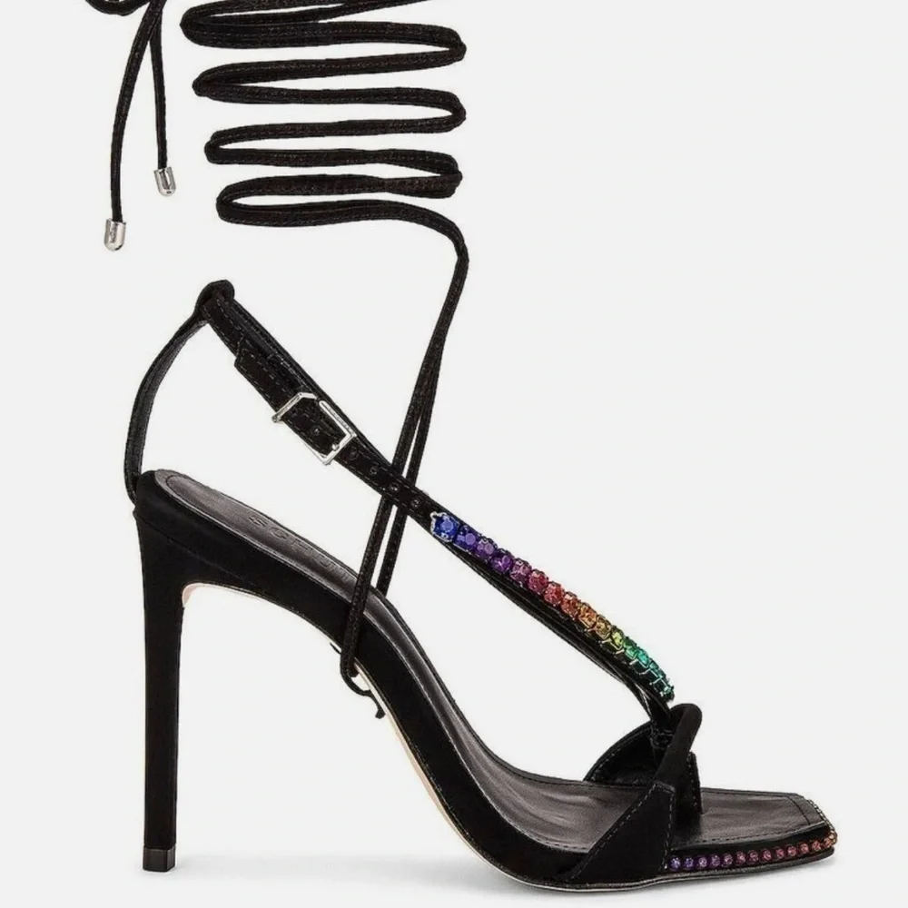 NEW Schutz Vikki Crystals Black Lace Up Open Toe High Heel Sandals SIZE 7